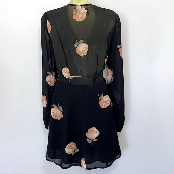 Reformation Dress Black Pink Floral Wrap Mini New Without Tags Sz XS - Picture 6 of 7